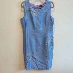 Ann Taylor Vintage 90s 100% Silk Blue floral dress Womens Size 16P